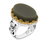 انگشتر یشم نقره مردانه طرح دور طلایی مؤید