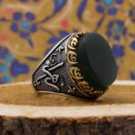 انگشتر یشم نقره مردانه طرح دور طلایی یا زهرا (س) - Image 2