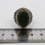 انگشتر یشم نقره مردانه طرح دور طلایی یا زهرا (س) - Image 3