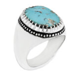 انگشتر فیروزه نیشابوری نقره دست ساز مردانه طرح فیلی دور چنگ