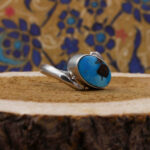 انگشتر فیروزه نیشابوری نقره دست ساز مردانه و زنانه طرح برشید بزرگ + حرز امام جواد (ع) - Image 3