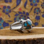 انگشتر فیروزه نیشابوری نقره دست ساز مردانه طرح منیب - Image 4