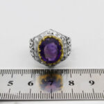 انگشتر آمیتیست الماس تراش نقره دست ساز مردانه طرح دور طلایی کیا - Image 4