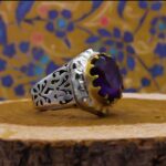 انگشتر آمیتیست الماس تراش نقره دست ساز مردانه طرح دور طلایی کیا - Image 2