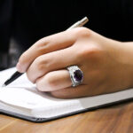 انگشتر آمیتیست الماس تراش نقره دست ساز مردانه طرح معاذ - Image 3