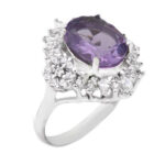 انگشتر آمیتیست الماس تراش نقره زنانه طرح مفیده