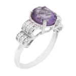 انگشتر آمیتیست الماس تراش نقره زنانه طرح مقبوله