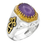 انگشتر آمیتیست نقره مردانه طرح دور طلایی مقصود