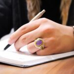 انگشتر آمیتیست نقره مردانه طرح دور طلایی مقصود - Image 2