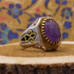 انگشتر آمیتیست نقره مردانه طرح دور طلایی مقصود - Image 3