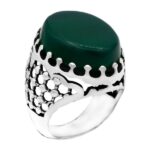 انگشتر عقیق سبز نقره مردانه طرح شبکه ای ضریح