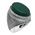 انگشتر عقیق سبز نقره مردانه طرح فاخر کاوش