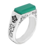 انگشتر عقیق سبز نقره مردانه طرح صفوی "یا علی (ع)" "یا زهرا (س)"