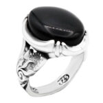 انگشتر عقیق مشکی نقره مردانه طرح کوشا