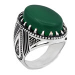 انگشتر عقیق سبز نقره مردانه طرح فاخر گردیا