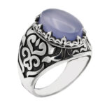 انگشتر عقیق کبود یمنی نقره مردانه طرح گشواد