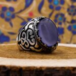 انگشتر عقیق کبود یمنی نقره مردانه طرح گشواد - Image 3