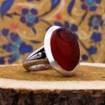 انگشتر عقیق سرخ نقره مردانه طرح پا اردکی یا حسین (ع) - Image 2