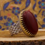 انگشتر عقیق سرخ نقره مردانه طرح رولکسی مرزبان - Image 4