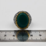 انگشتر عقیق سبز نقره مردانه طرح دور طلایی مصدق - Image 2