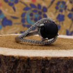 انگشتر عقیق مشکی نقره زنانه طرح منال - Image 2