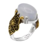 انگشتر عقیق کبود نقره مردانه طرح دور طلایی مهبان