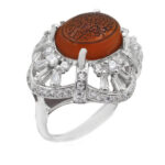 انگشتر عقیق سرخ نقره زنانه طرح "من یتق الله"