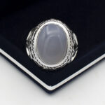 انگشتر عقیق کبود یمنی نقره مردانه طرح مهردار - Image 5