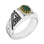 انگشتر زمرد زامبیا الماس تراش نقره مردانه طرح دور طلایی مشیر + تزئین ۴ قطعه برلیان اصل