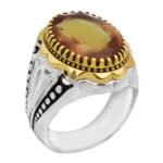 انگشتر الکساندریت الماس تراش نقره مردانه طرح دور طلایی کاموس