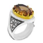 انگشتر الکساندریت الماس تراش نقره دست ساز مردانه طرح دور طلایی فاخر کرار