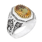 انگشتر الکساندریت الماس تراش نقره مردانه طرح دور طلایی مهرسینا