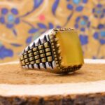 انگشتر شرف الشمس نقره مردانه طرح دور طلایی رولکسی یونا + حکاکی - Image 2