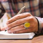 انگشتر شرف الشمس نقره مردانه طرح دور طلایی یا علی ابن موسی الرضا (ع) + حکاکی - Image 3