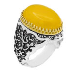 انگشتر شرف الشمس نقره مردانه طرح دور طلایی یا علی ابن موسی الرضا (ع) + حکاکی