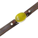 دستبند نقره چرم طبیعی قهوه‌ای با نگین عقیق شرف الشمس + حکاکی - Image 2