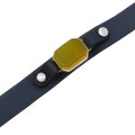 دستبند شرف الشمس نقره چرم طبیعی سرمه ای بلند کلاسیک + حکاکی - Image 4