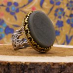 انگشتر یشم نقره مردانه طرح دور طلایی آیت الکرسی - Image 2