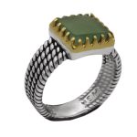 انگشتر یشم نقره مردانه طرح دور طلایی آذرکیوان