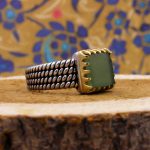 انگشتر یشم نقره مردانه طرح دور طلایی آذرکیوان - Image 2