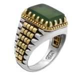 انگشتر یشم نقره مردانه طرح دور طلایی کامجو