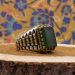 انگشتر یشم نقره مردانه طرح دور طلایی کامجو - Image 2