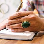 انگشتر یشم نقره مردانه طرح دور طلایی سیف - Image 3