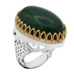 انگشتر یشم نقره مردانه طرح دور طلایی سیف