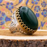 انگشتر یشم نقره مردانه طرح دور طلایی سیف - Image 2