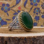 انگشتر یشم نقره مردانه طرح دور طلایی بسیم - Image 2