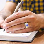 انگشتر توپاز الماس تراش نقره مردانه دست ساز طرح خاقان - Image 3