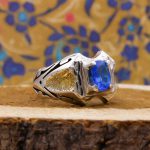 انگشتر توپاز الماس تراش نقره مردانه دست ساز طرح خاقان - Image 2