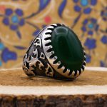 انگشتر عقیق سبز نقره مردانه طرح حامد - Image 2