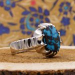 انگشتر فیروزه نیشابوری نقره مردانه دست ساز طرح فریان - Image 3